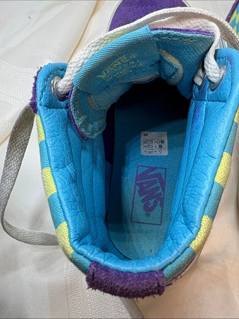 Vans Sk8-Hi Crazy Check-Ultraviolet High Top Sneakers in Purple, Blue & Lime